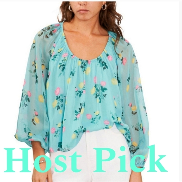 1. State Tops - 1.STATE Women's Floral Scoop- Neck Long- sleeve Blouse